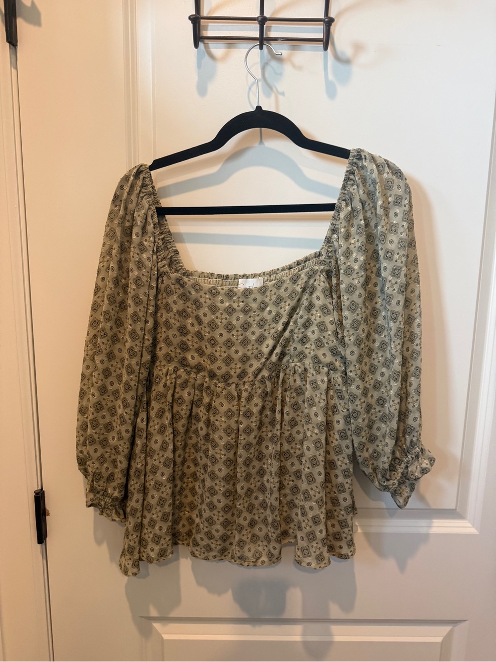 Sweet Lemon Blouse with Square Neck in Olive Floral